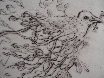 Mordecaï MOREH : L'oiseau du printemps - Gravure (détail)