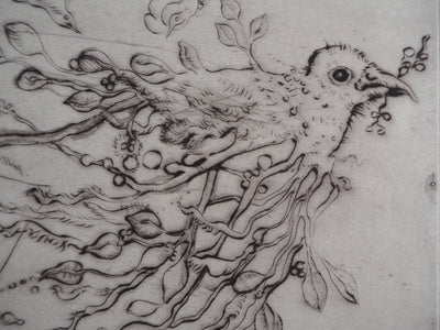 Mordecaï MOREH : L'oiseau du printemps - Gravure (détail)
