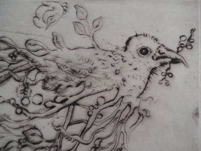 Mordecaï MOREH : L'oiseau du printemps - Gravure (détail)