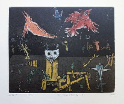 Mordecai MOREH : Les oiseaux dans la nuit - Gravure