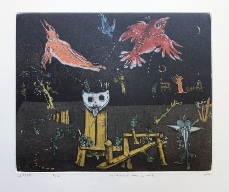Mordecai MOREH : Les oiseaux dans la nuit - Gravure