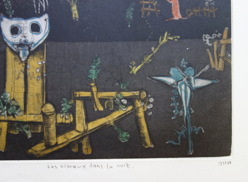 Mordecai MOREH : Les oiseaux dans la nuit - Gravure (détail)