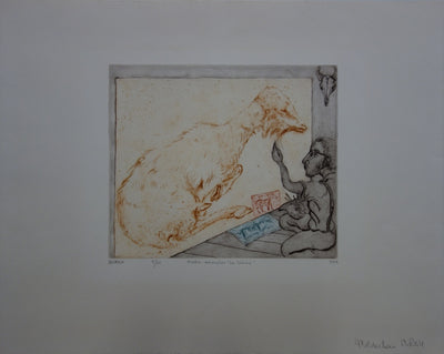 Mordecai MOREH : Peintre animalier "La chèvre" - Gravure (détail)