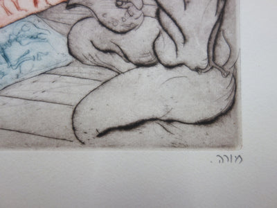 Mordecai MOREH : Peintre animalier "La chèvre" - Gravure (détail)