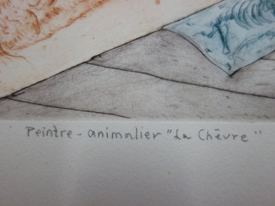 Mordecai MOREH : Peintre animalier "La chèvre" - Gravure (détail)
