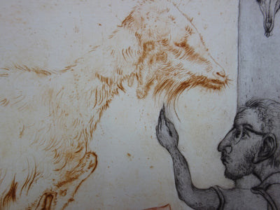 Mordecai MOREH : Peintre animalier "La chèvre" - Gravure (détail)