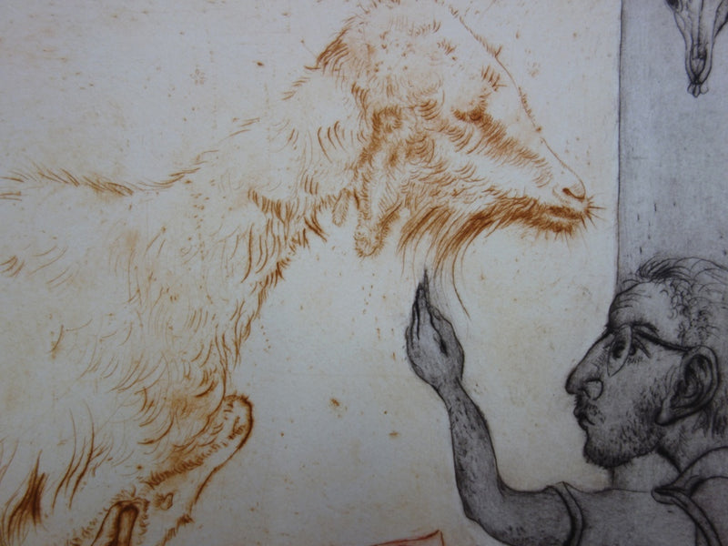 Mordecai MOREH : Peintre animalier "La chèvre" - Gravure (détail)