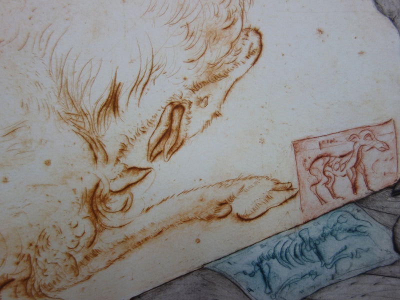 Mordecai MOREH : Peintre animalier "La chèvre" - Gravure (détail)
