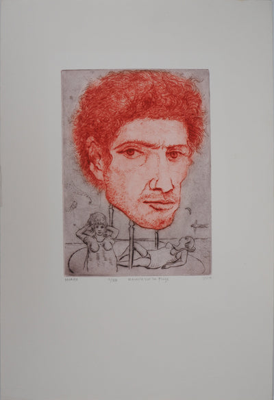 Mordecaï MOREH : Rêverie sur la plage - Gravure