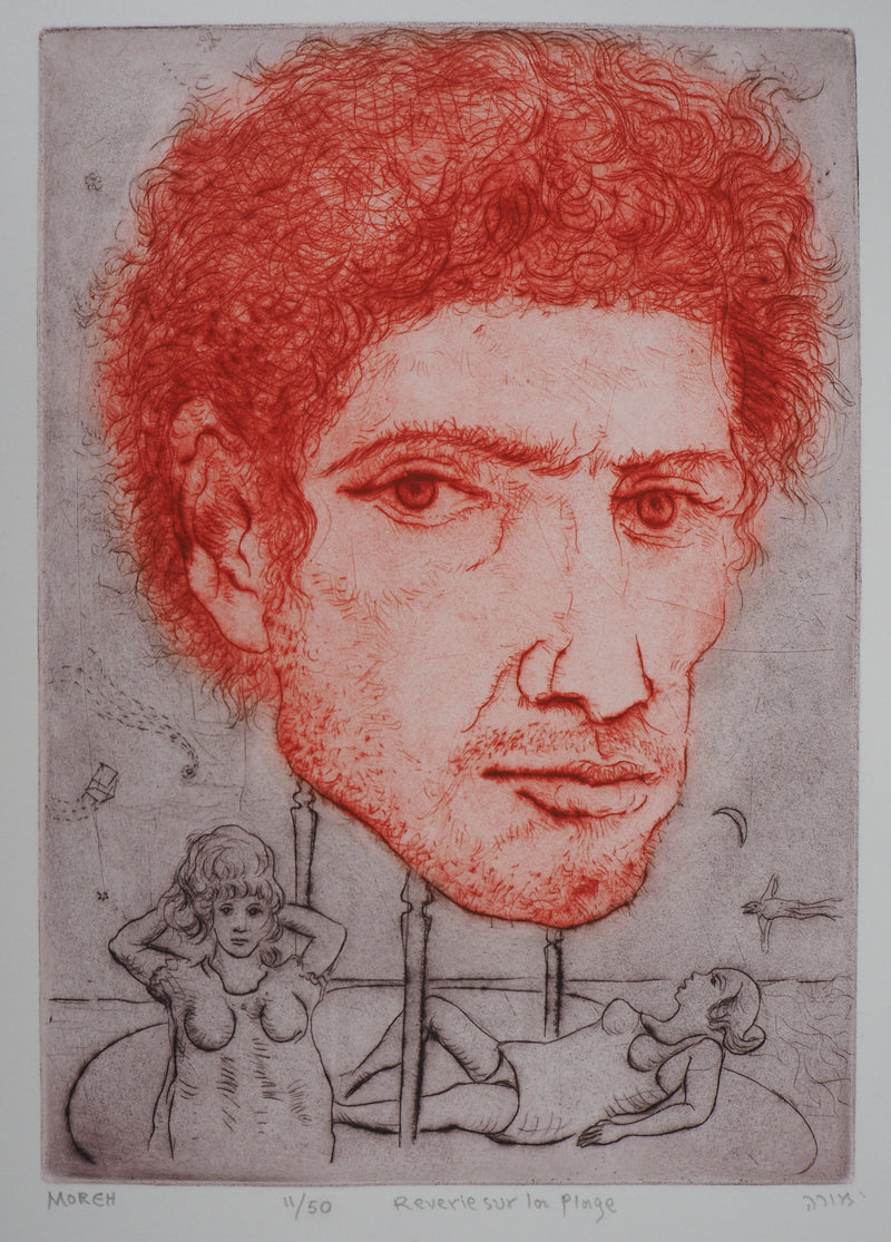 Mordecaï MOREH : Rêverie sur la plage - Gravure (détail)