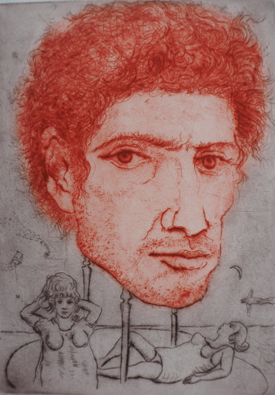 Mordecaï MOREH : Rêverie sur la plage - Gravure (détail)