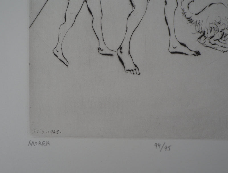 Mordecaï MOREH : La toilette - Gravure (détail)