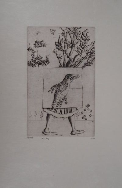 Mordecaï MOREH : Le vol de l'oiseau - Gravure