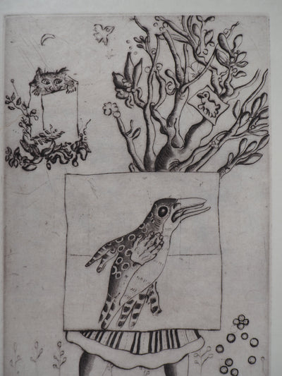 Mordecaï MOREH : Le vol de l'oiseau - Gravure (détail)