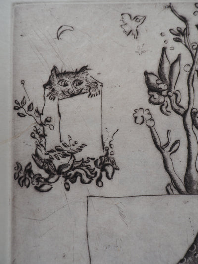 Mordecaï MOREH : Le vol de l'oiseau - Gravure (détail)