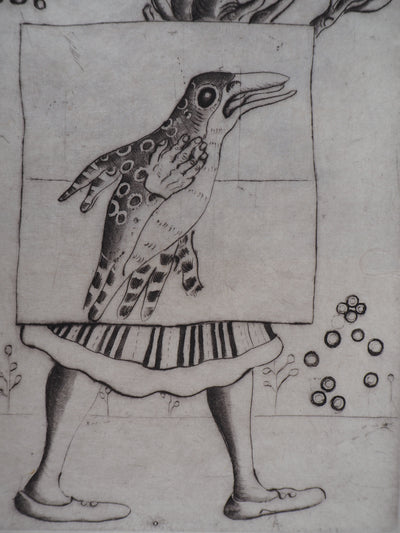 Mordecaï MOREH : Le vol de l'oiseau - Gravure (détail)