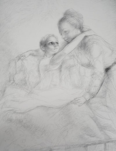 Lucien-Philippe MORETTI : La douceur maternelle - Lithographie (détail)