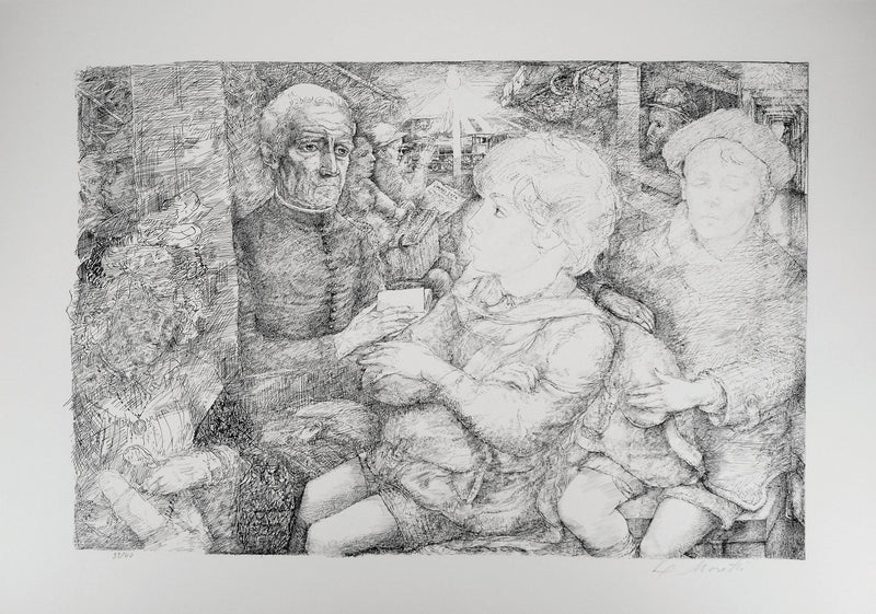 Lucien-Philippe MORETTI : Le marché - Lithographie