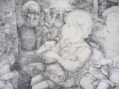 Lucien-Philippe MORETTI : Le marché - Lithographie (détail)