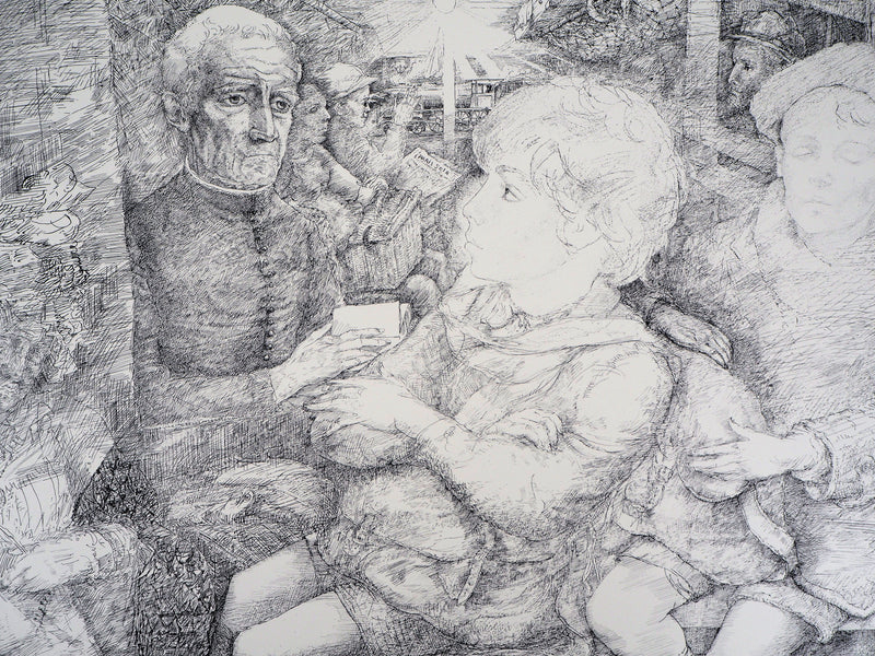 Lucien-Philippe MORETTI : Le marché - Lithographie (détail)
