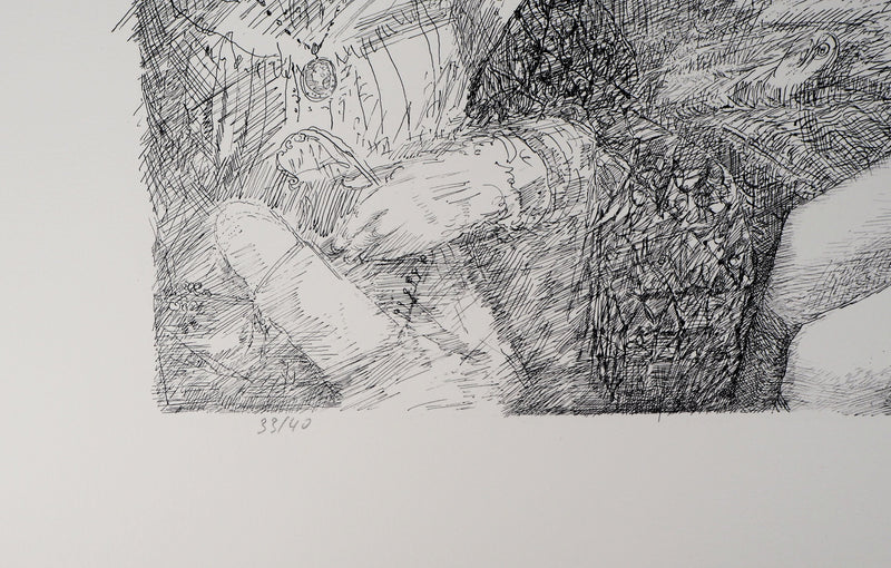 Lucien-Philippe MORETTI : Le marché - Lithographie (détail)