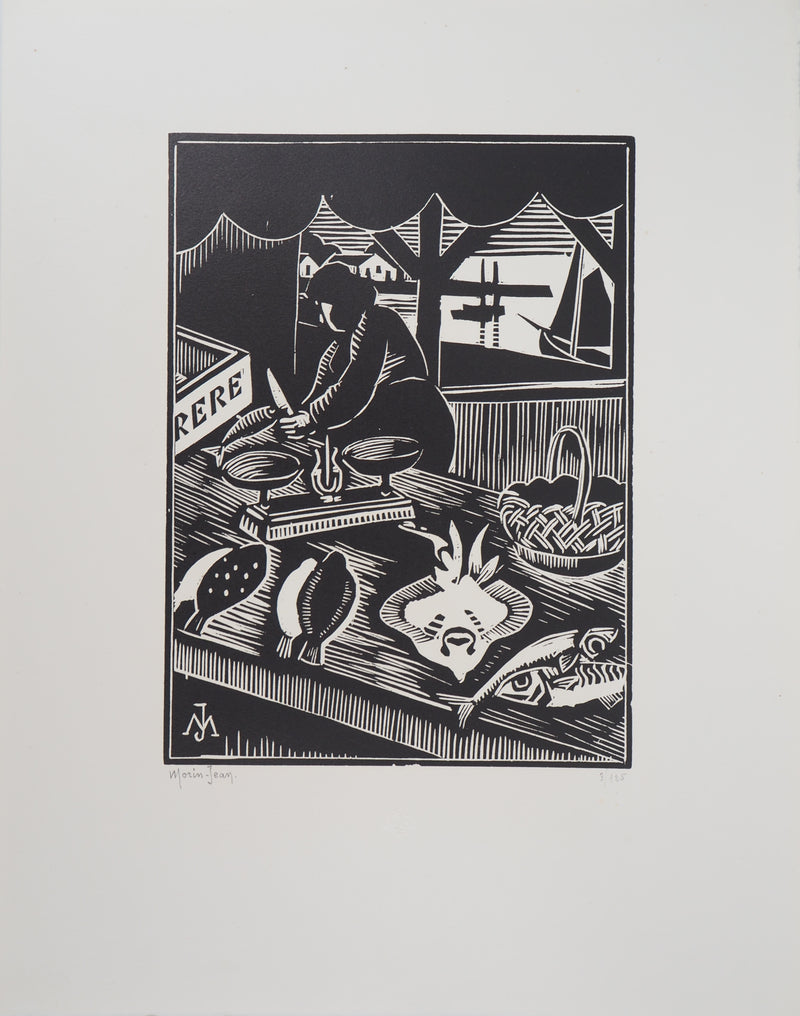  MORIN-JEAN : Marchande de poissons, 1921 - Gravure sur bois