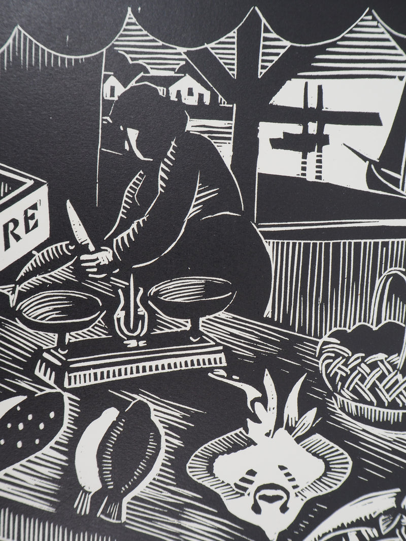  MORIN-JEAN : Marchande de poissons, 1921 - Gravure sur bois (détail)