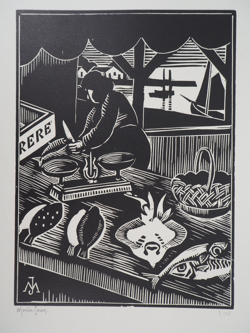  MORIN-JEAN : Marchande de poissons, 1921 - Gravure sur bois (détail)