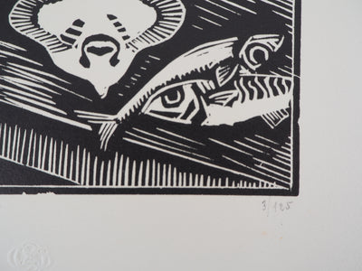  MORIN-JEAN : Marchande de poissons, 1921 - Gravure sur bois (détail)