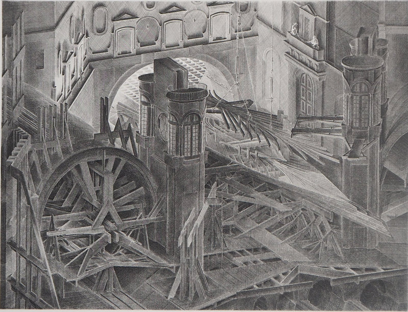Jacques MURON : Chantier naval fantastique (La Cale) - Gravure