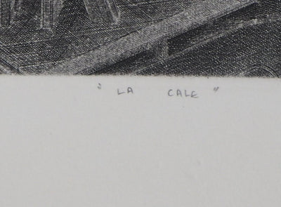 Jacques MURON : Chantier naval fantastique (La Cale) - Gravure (détail)