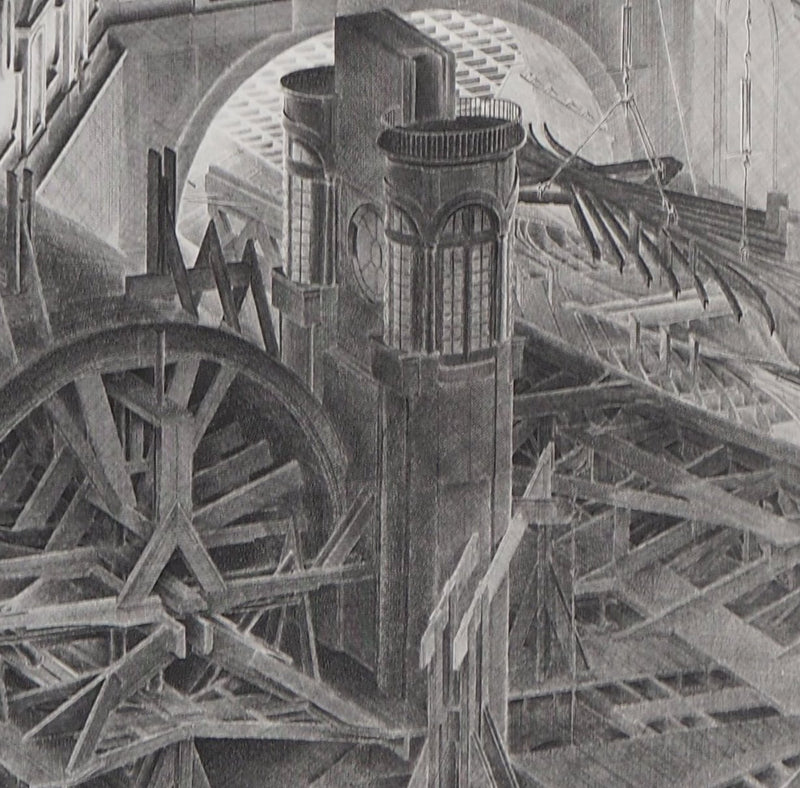 Jacques MURON : Chantier naval fantastique (La Cale) - Gravure (détail)