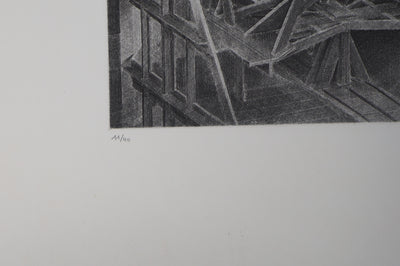 Jacques MURON : Chantier naval fantastique (La Cale) - Gravure (détail)