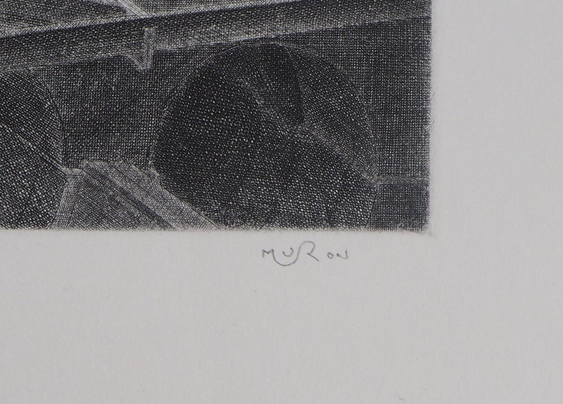 Jacques MURON : Chantier naval fantastique (La Cale) - Gravure (détail)