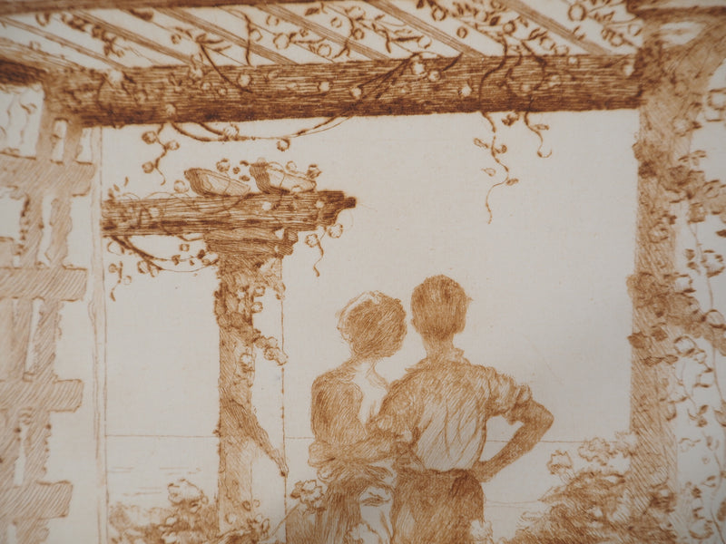 Maurice NEUMONT : Les amoureux et la villa bucolique - art (détail)