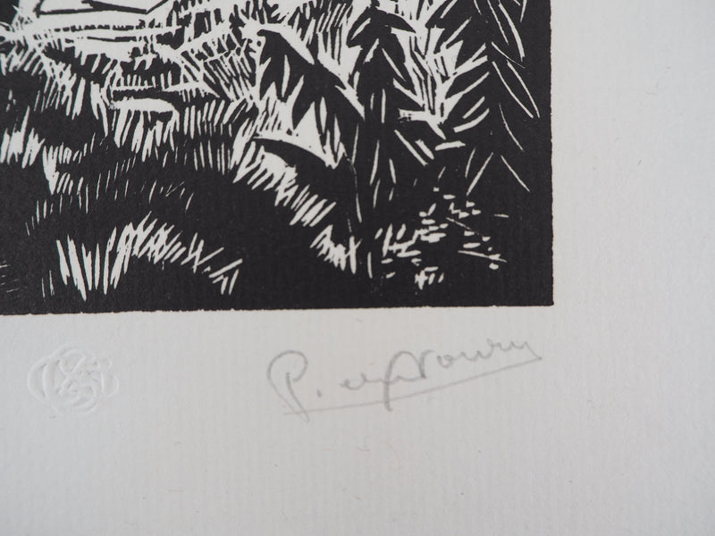 Pierre NOURY : Idylle - 1929 - Gravure sur bois (détail)