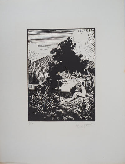 Pierre NOURY : Idylle - 1929 - Gravure sur bois (détail)