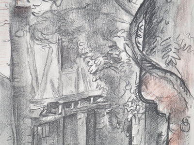 Emile  Othon FRIESZ : Maison rustique à colombages 1949 - Lithographie (détail)