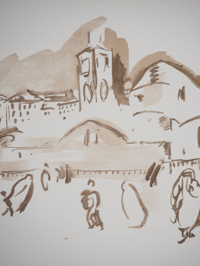 Emile  Othon FRIESZ : Orientalisme : Place animée, 1949 - Lithographie (détail)
