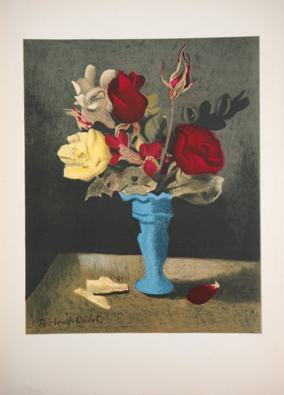 Roland OUDOT : Les dernières roses des Mesnils, 1956 - Lithographie