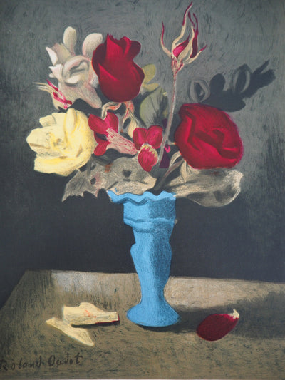 Roland OUDOT : Les dernières roses des Mesnils, 1956 - Lithographie (détail)