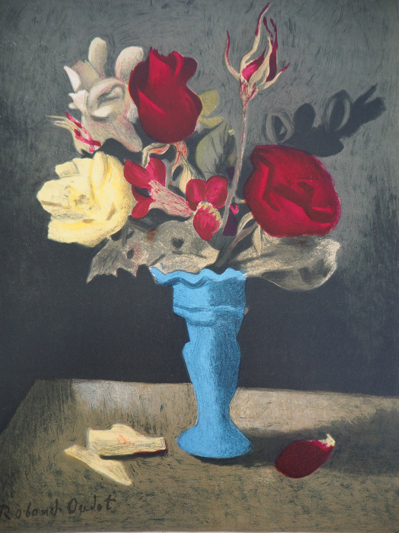 Roland OUDOT : Les dernières roses des Mesnils, 1956 - Lithographie (détail)