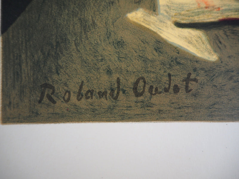 Roland OUDOT : Les dernières roses des Mesnils, 1956 - Lithographie (détail)