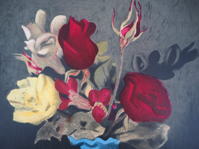 Roland OUDOT : Les dernières roses des Mesnils, 1956 - Lithographie (détail)