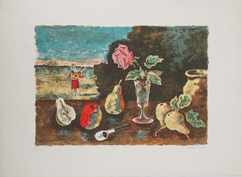 Roland OUDOT : Femme à la rose - Lithographie