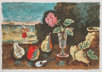 Roland OUDOT : Femme à la rose - Lithographie (détail)