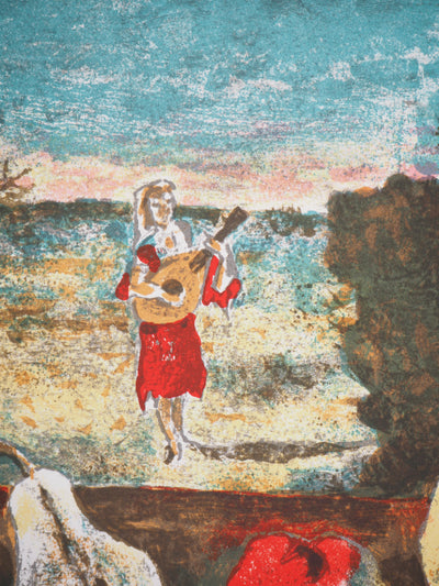 Roland OUDOT : Femme à la rose - Lithographie (détail)