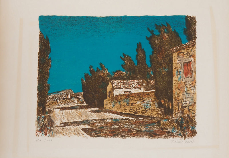 Roland OUDOT : Vieux Mas en Provence - Lithographie (détail)