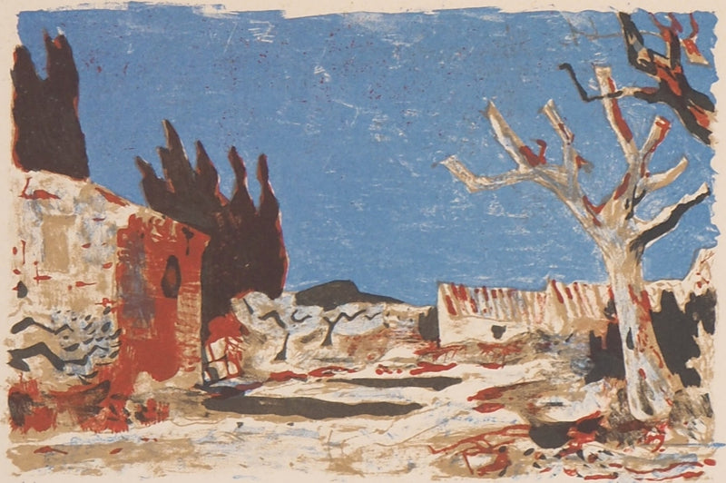Roland OUDOT : Provence : Oliviers dans le jardin - Lithographie