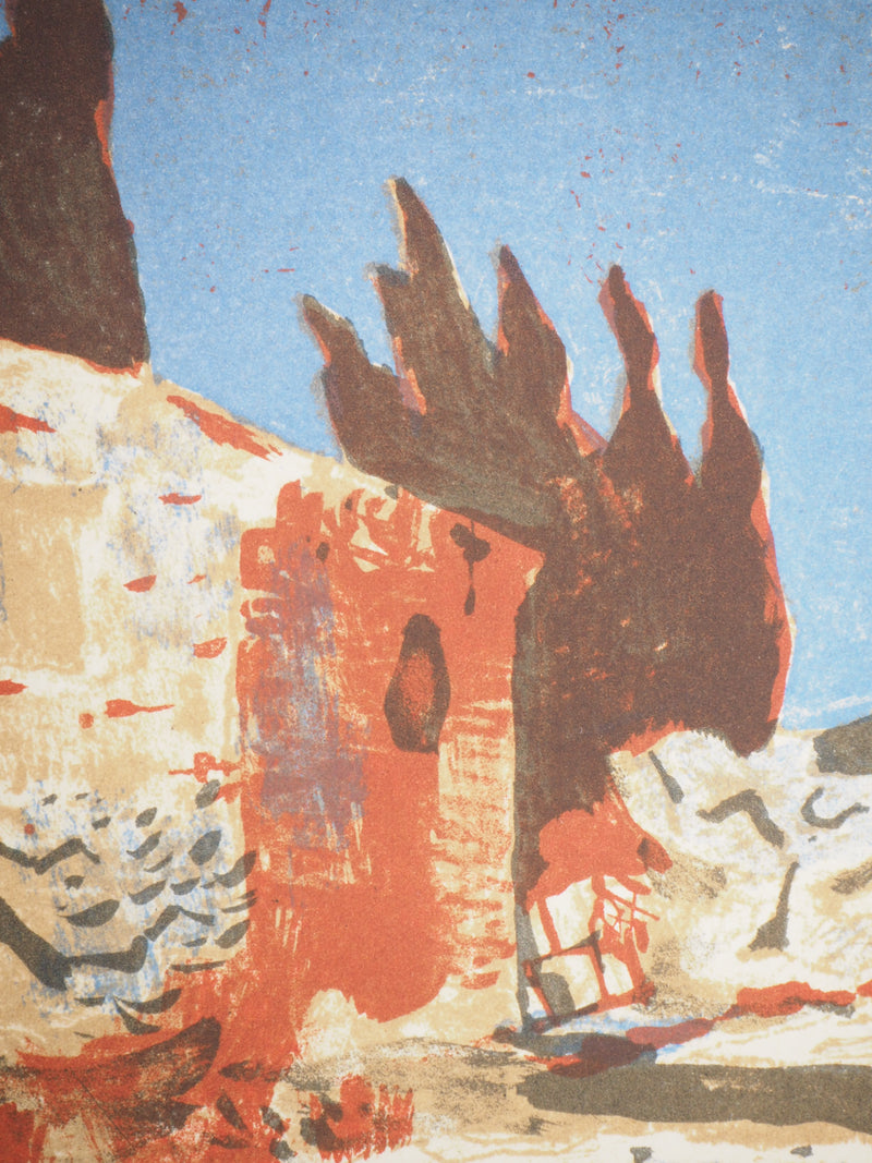 Roland OUDOT : Provence : Oliviers dans le jardin - Lithographie (détail)